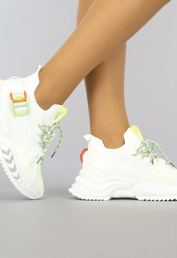 BF2023 Witte Slip-On Sneakers met Multicolor Veters