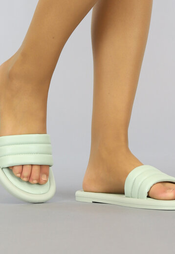 BF2023 Platte Mintgroene Slippers met Geribbelde Band