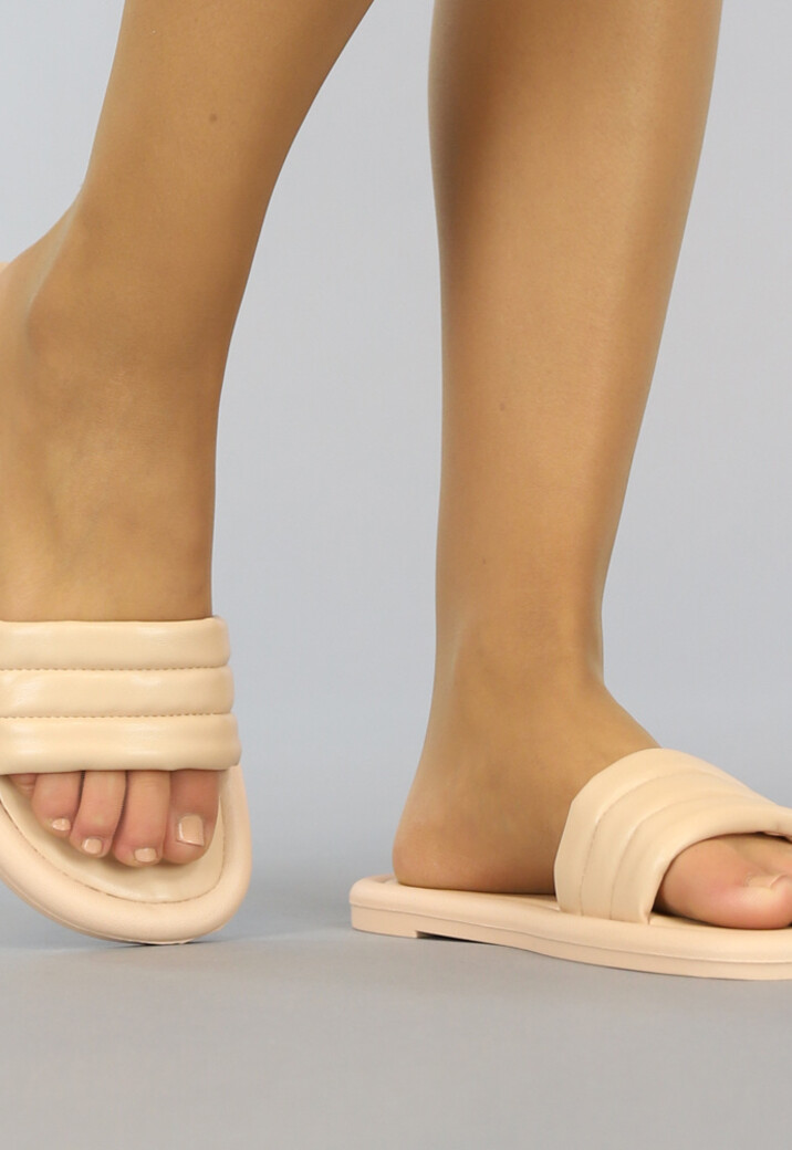 Platte Nude Slippers met Geribbelde Band