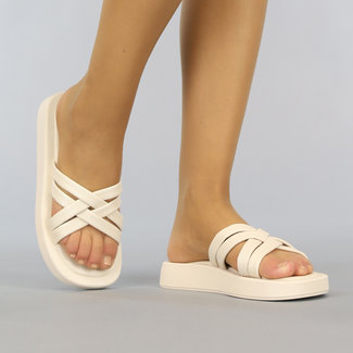Beige Strappy Slippers met Crossover