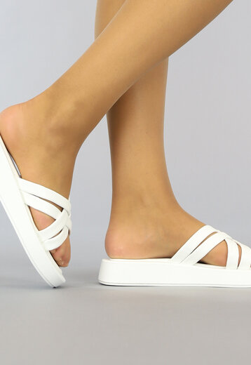 BF2023 Witte Strappy Slippers met Crossover