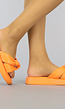 Oranje Lederlook Slippers met Knoopdetail