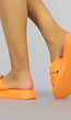 Oranje Lederlook Slippers met Knoopdetail