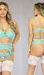 Mintgroen Strappy Lingerie Setje met Jarretels