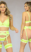 Neon Geel 5-Delig Mesh Lingerie Setje