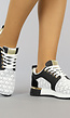 Zwarte Sneakers met Print en Gouden Details