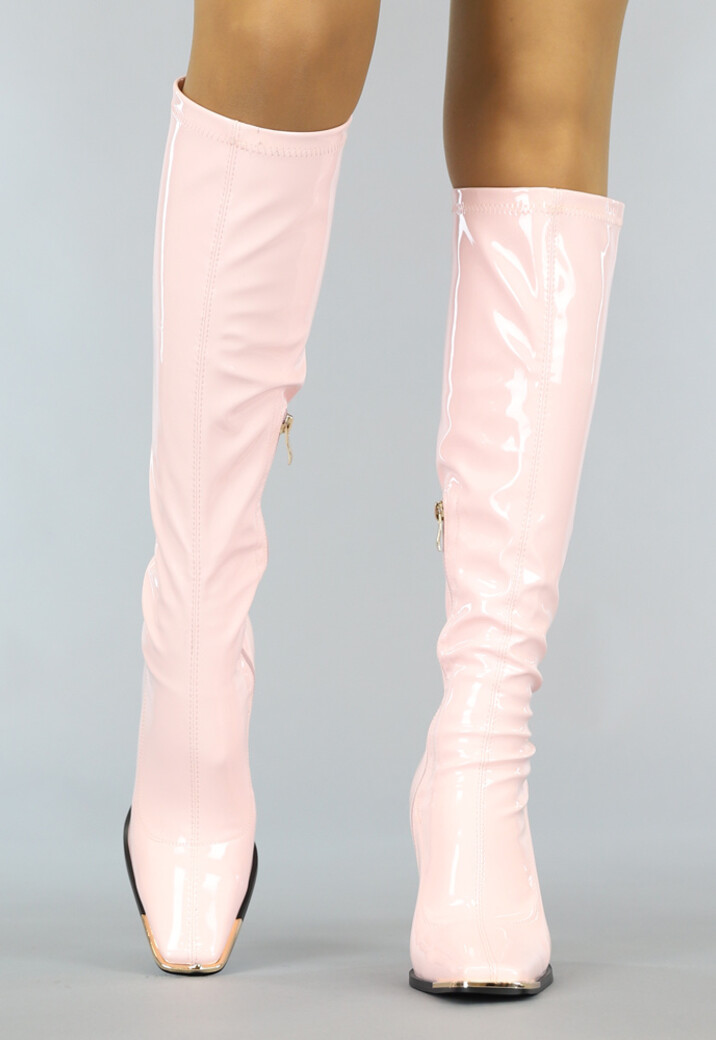 Lichtroze Lak Laarzen met Stevige Hak