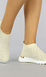 Elastische Beige Slip-On Sneakers met Strass