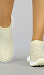 Elastische Beige Slip-On Sneakers met Strass