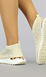 Elastische Beige Slip-On Sneakers met Strass