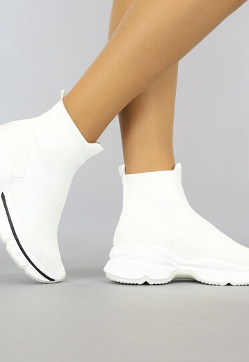 OP=OP! Hoge Witte Sock Instap Sneakers