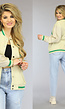 Beige/Groen Baseball Vest met Lederlook Mouwen