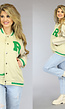 Beige/Groen Baseball Vest met Lederlook Mouwen