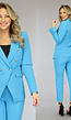 Turquoise Blazer met Knopen en Schoudervulling