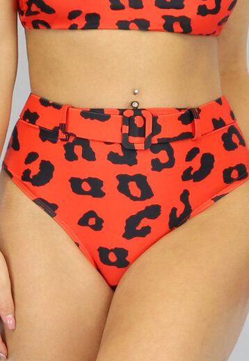 SALE80 Rood High Waist Maxi Bikinibroekje met Luipaardprint