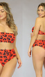 Rood High Waist Maxi Bikinibroekje met Luipaardprint