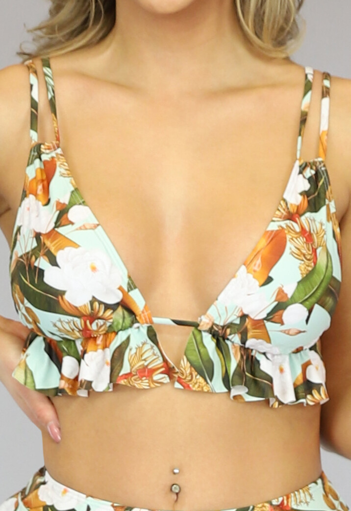 Mintgroene Bikinitop met Print en Ruches