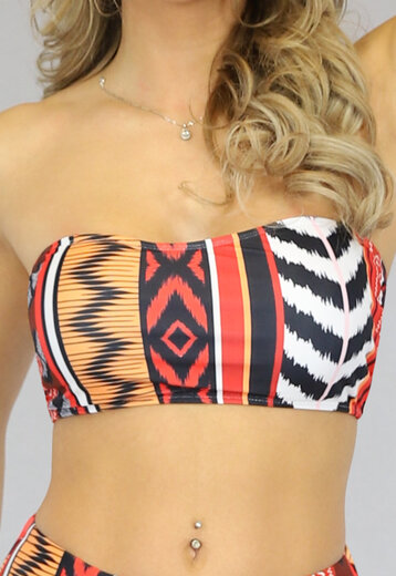 OP=OP.13.S Rode Multiprint Bandeau Bikinitop met Veterdetail