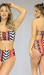 Rode Multiprint Bandeau Bikinitop met Veterdetail