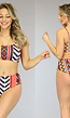 Rode Multiprint Bandeau Bikinitop met Veterdetail