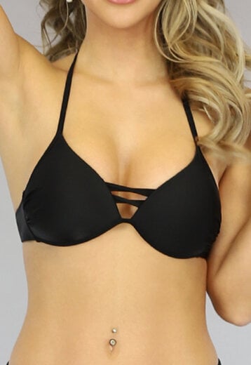 BF2023 Zwarte Push-Up Triangel Bikinitop met Straps