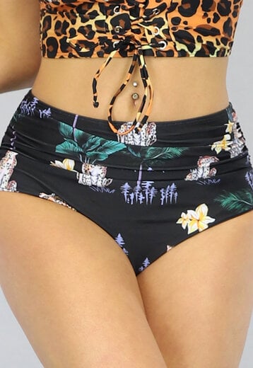 BF2023 High Waist Luipaard Bikinibroekje met Plooitjes