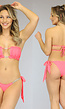 Geplooide Neon Coral Bandeau Bikinitop met Strass