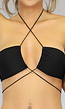 BF2023 Zwarte Bandeau Halter Bikinitop met Wikkeldetail