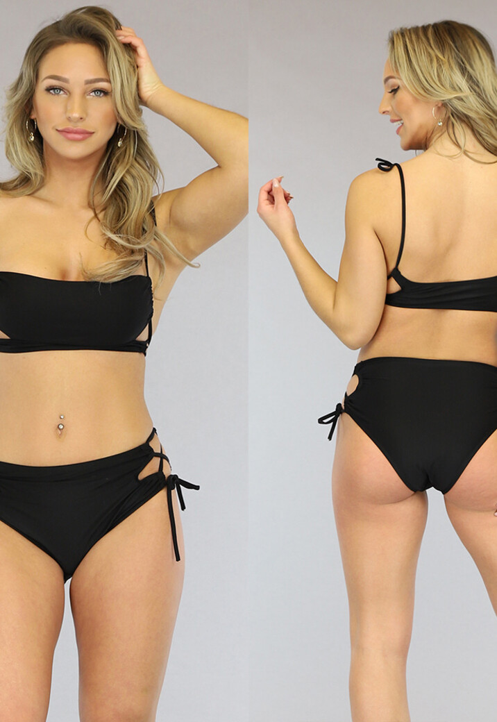 Zwarte Bikinitop met Cut-Outs en Veterdetails