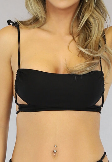 SALE80 Zwarte Bikinitop met Cut-Outs en Veterdetails
