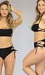 Zwart High Waist Bikinibroekje met Cut-Outs en Veters