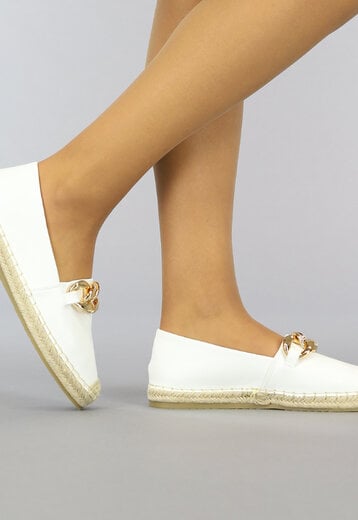 SALE35 Witte Slip-On Espadrilles met Chain