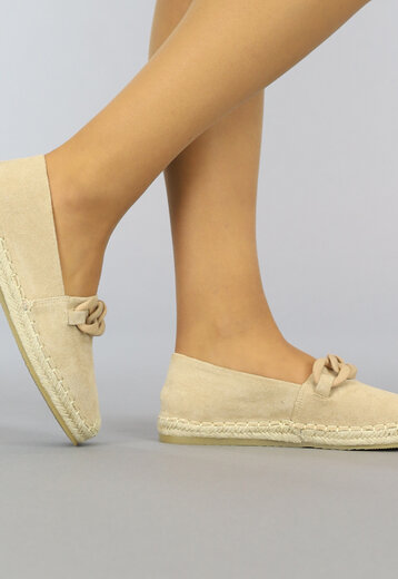 SALE35 Beige Slip-On Espadrilles met Chain