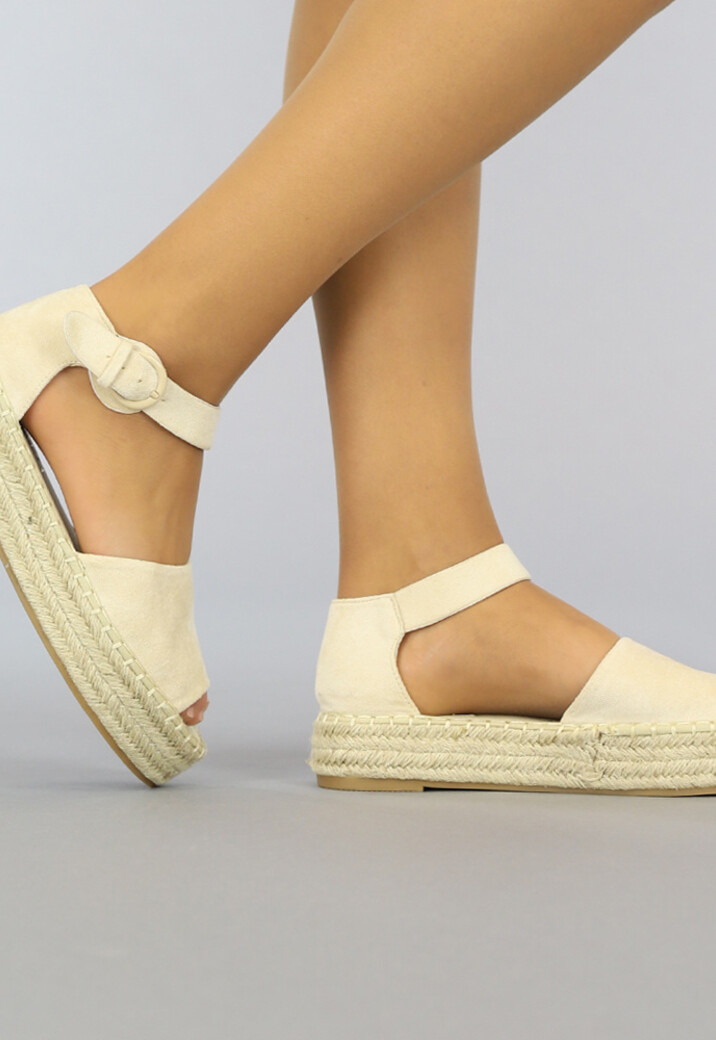 Beige Boho Plateau Espadrilles met Open Teen