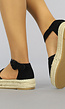 Zwarte Boho Plateau Espadrilles met Open Teen