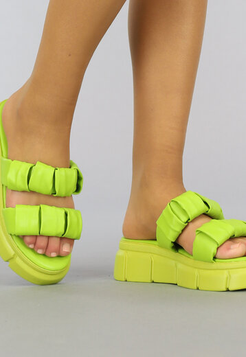 BF2023 Grove Groene Slippers met Dubbele Geplooide Band