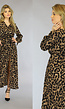 Cheetah Maxi Jurk met Split en Tailleband