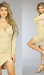 Beige Bodycon Jurkje met V-Hals en Kraagje