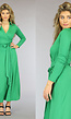 Groene Maxi Overslag Jurk met Knoopdetail