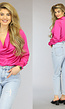 Fuchsia Satin Gedrapeerde Blouse