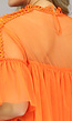 Oranje Ruffle Tule Top met Korte Mouwtjes