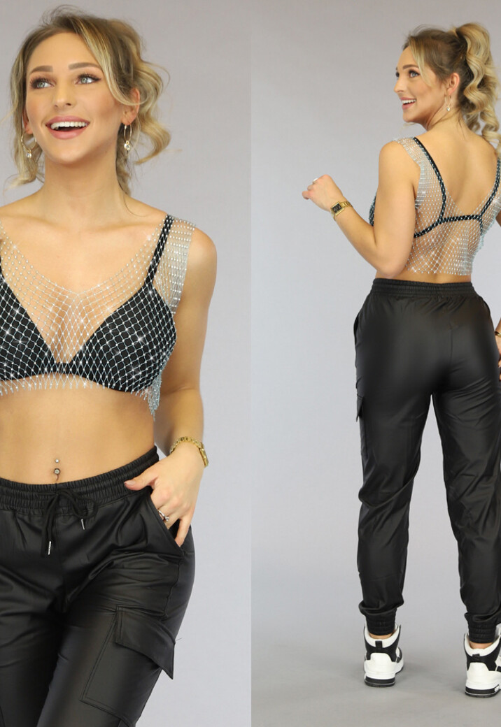 Lichtblauw Fishnet Topje met Strass