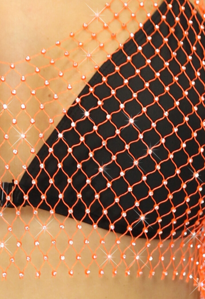 Oranje Fishnet Topje met Strass