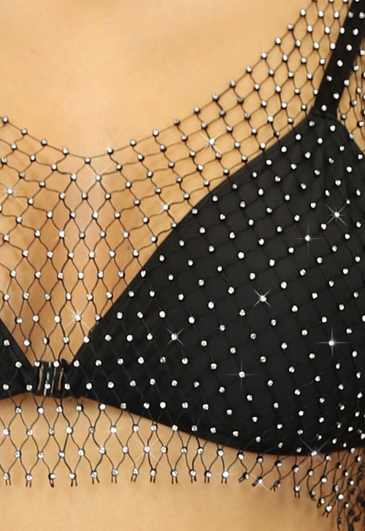 Zwart Fishnet Topje met Strass