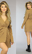 Asymmetrisch Camel Blazer Jurk met Plooitjes