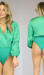 Groene Satin Luipaard Body