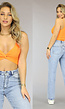 Oranje Rib Crop Topje met Draai