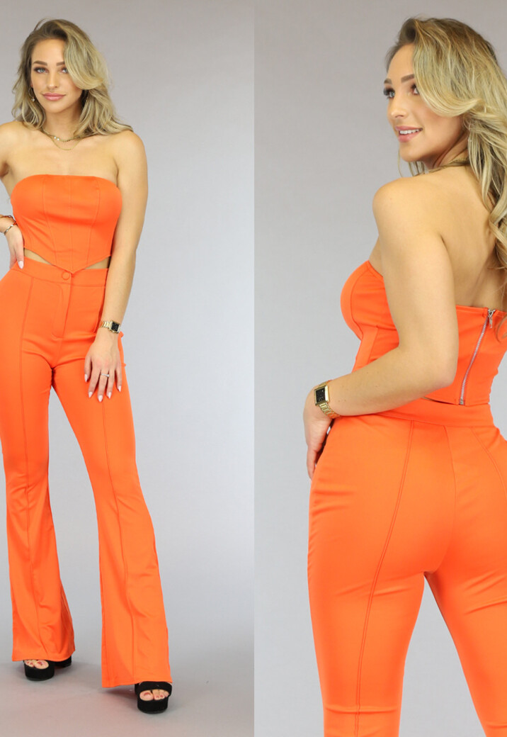 Oranje Bandeau Set met Flair Pantalon