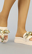 Beige Plateau Slippers met Knoop en Chain Detail