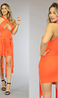 Sexy Oranje Bodycon Jurkje met Open Cups